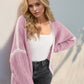 Double Take Contrast Open Front Dropped Shoulder Cardigan