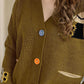 Contrast Button V-Neck Long Sleeve Cardigan