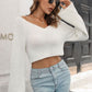 Cropped V-Neck Flare Sleeve Knit Top