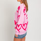 Long Sleeve Round Neck Heart Printed Sweater