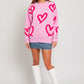 Long Sleeve Round Neck Heart Printed Sweater