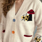 Contrast Button V-Neck Long Sleeve Cardigan