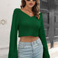 Cropped V-Neck Flare Sleeve Knit Top