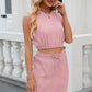 Round Neck Sleeveless Top and Drawstring Skirt Set