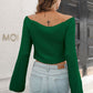 Cropped V-Neck Flare Sleeve Knit Top