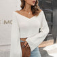 Cropped V-Neck Flare Sleeve Knit Top