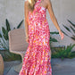 PRINTED SMOCKED RUFFLE MAXI DRESS