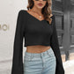 Cropped V-Neck Flare Sleeve Knit Top