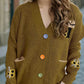 Contrast Button V-Neck Long Sleeve Cardigan