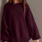 Double Take Side Slit Round Neck Long Sleeve Sweater