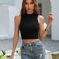 Mock Neck Sleeveless Ribbed Crop Top