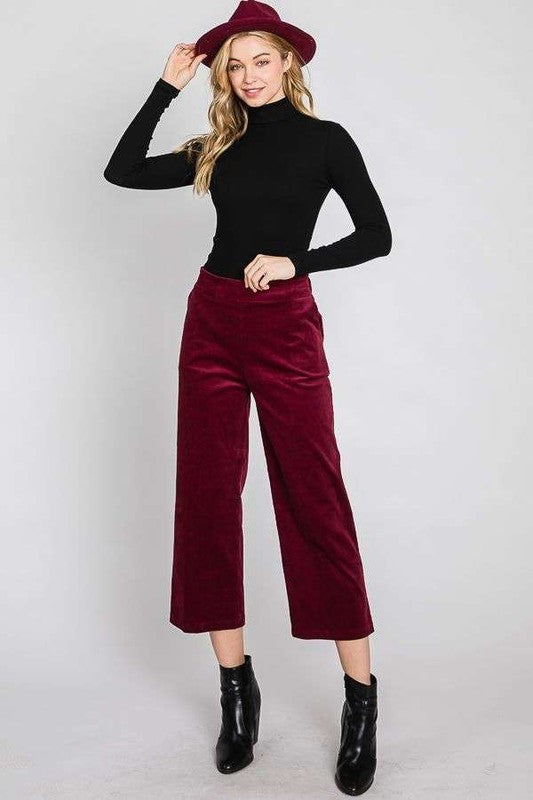 RIBBED VELVET CROP WIDE LEG PANTS PLUS