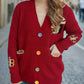 Contrast Button V-Neck Long Sleeve Cardigan