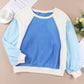 Round Neck Dropped Shoulder Color Block Sweatshirt