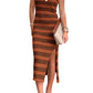 Slit Striped Round Neck Sleeveless Midi Dress