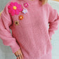 Crochet Flower Round Neck Dropped Shoulder Sweater