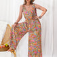 Plus Size Printed Wide Leg Sleeveless Jumpsuit