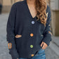 Contrast Button V-Neck Long Sleeve Cardigan