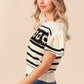 BiBi Granny Square Short Sleeve Striped Sweater