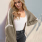 Double Take Contrast Open Front Dropped Shoulder Cardigan