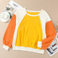 Round Neck Dropped Shoulder Color Block Sweatshirt