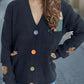 Contrast Button V-Neck Long Sleeve Cardigan