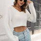 Cropped V-Neck Flare Sleeve Knit Top