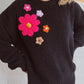 Crochet Flower Round Neck Dropped Shoulder Sweater