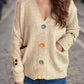 Contrast Button V-Neck Long Sleeve Cardigan