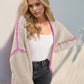 Double Take Contrast Open Front Dropped Shoulder Cardigan