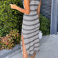 Slit Striped Round Neck Sleeveless Midi Dress