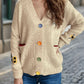 Contrast Button V-Neck Long Sleeve Cardigan