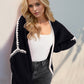 Double Take Contrast Open Front Dropped Shoulder Cardigan