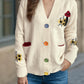 Contrast Button V-Neck Long Sleeve Cardigan