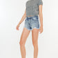 Kancan High Rise Frayed Hem Denim Shorts