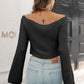 Cropped V-Neck Flare Sleeve Knit Top