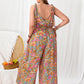 Plus Size Printed Wide Leg Sleeveless Jumpsuit