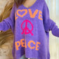 Peace Graphic V-Neck Long Sleeve Sweater