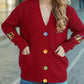 Contrast Button V-Neck Long Sleeve Cardigan