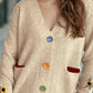 Contrast Button V-Neck Long Sleeve Cardigan