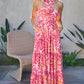 PRINTED SMOCKED RUFFLE MAXI DRESS