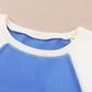 Round Neck Dropped Shoulder Color Block Sweatshirt