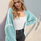 Double Take Contrast Open Front Dropped Shoulder Cardigan