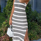 Slit Striped Round Neck Sleeveless Midi Dress