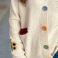 Contrast Button V-Neck Long Sleeve Cardigan