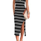 Slit Striped Round Neck Sleeveless Midi Dress