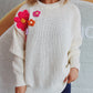 Crochet Flower Round Neck Dropped Shoulder Sweater