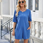 Backless Pocketed Round Neck Half Sleeve Romper