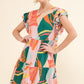 And The Why Printed Double Ruffle Sleeve Dress